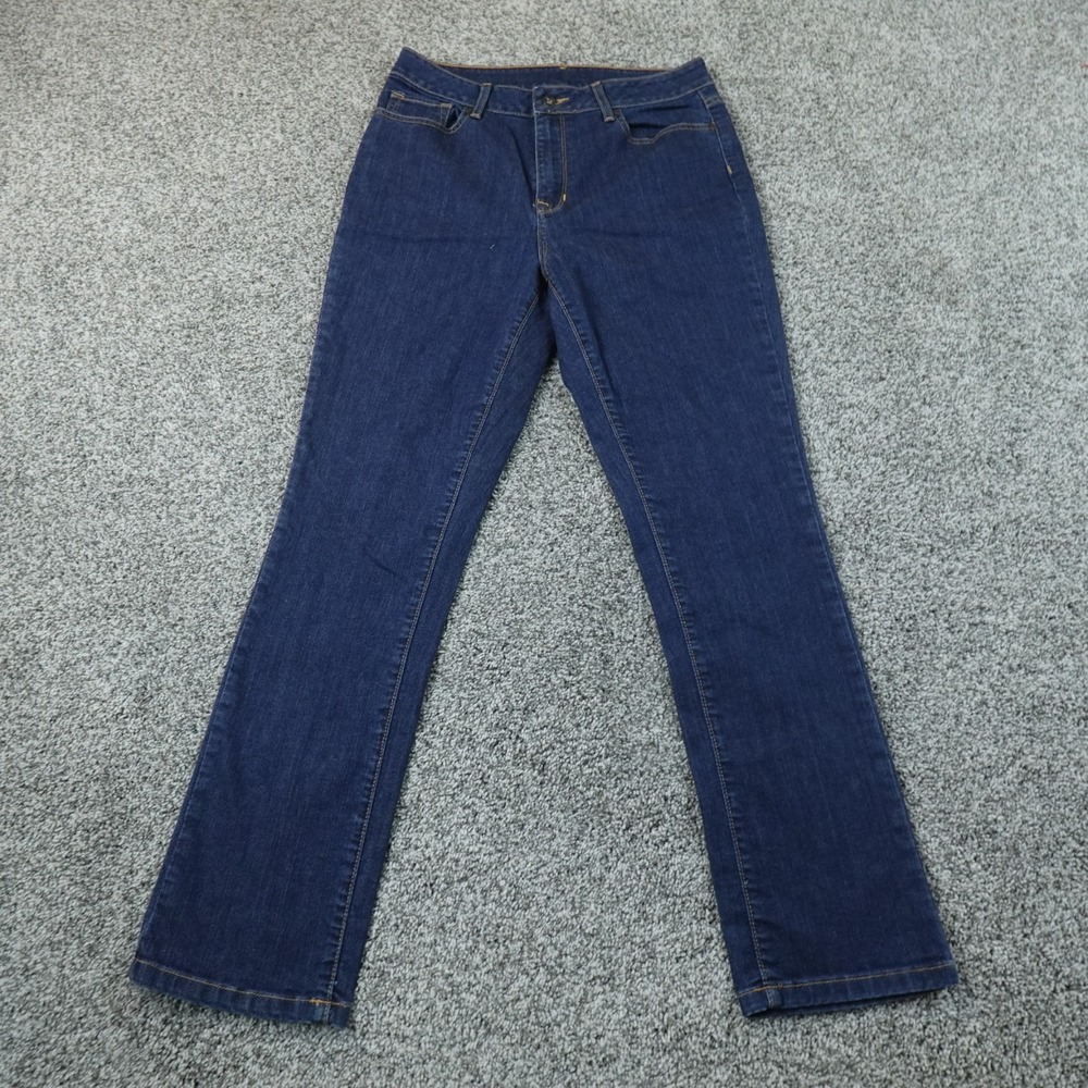 LL Bean Jeans Womens 10 Dark Blue Denim Pants Classic High Rise Straight Stretch